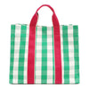 Back view of the Nodu Nadu Canvas Blair Bag in Green – simple green and white gingham design with hot pink vertical webbed straps.
