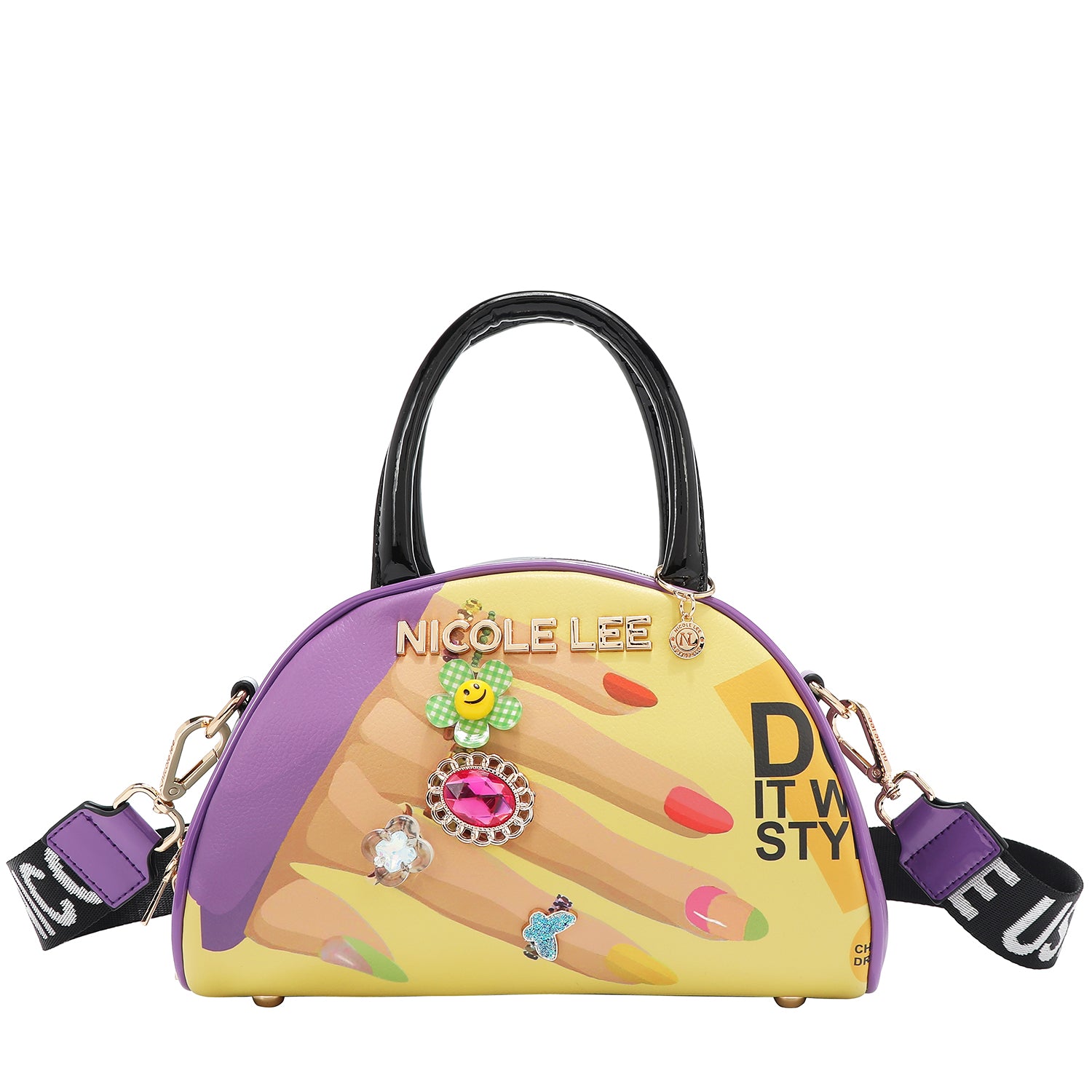 OUR NICOLE LEE MINI DOME BAG IN OUR NAIL POLISH DESING WITH STRAPS