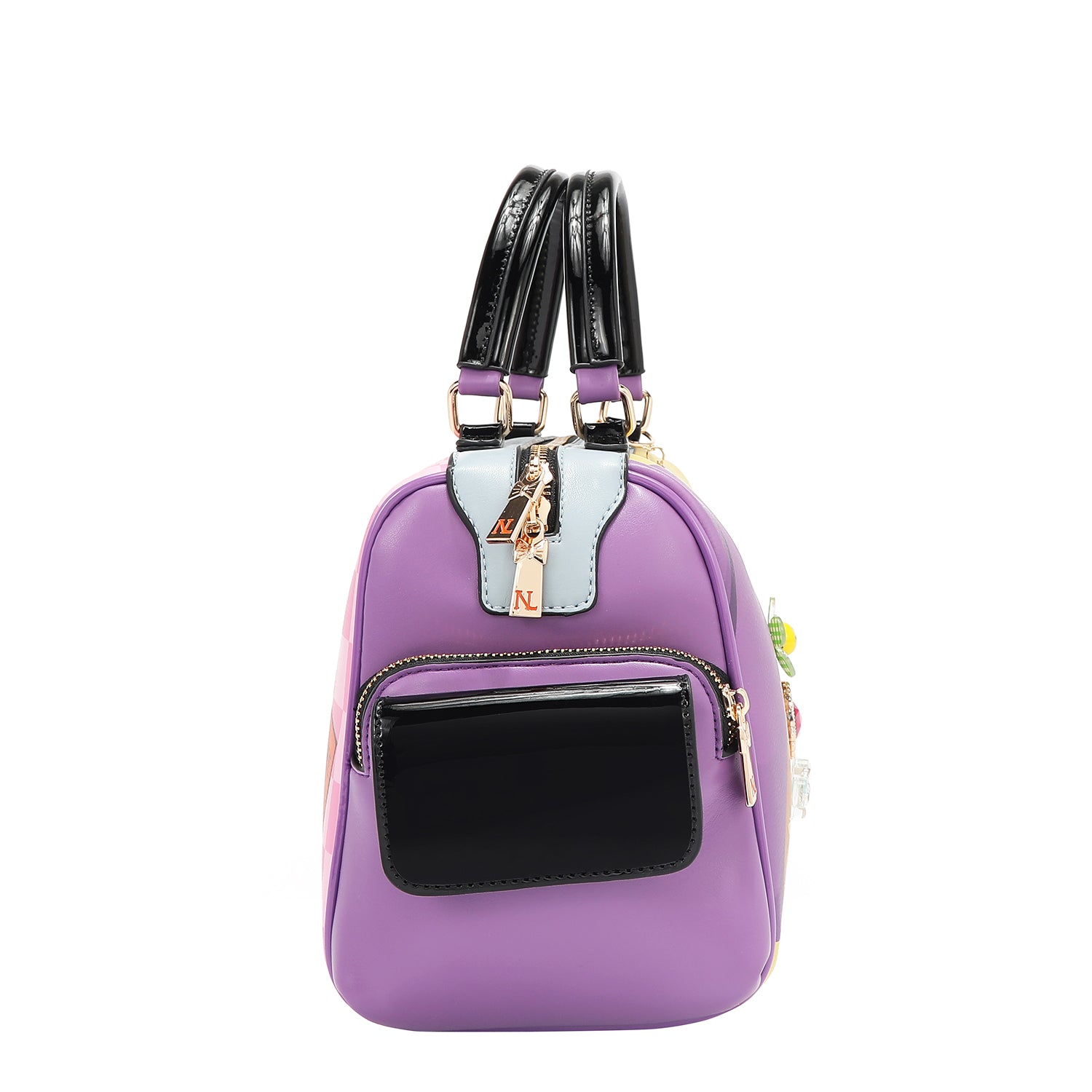 Side zip pockets with decorative flap detail.