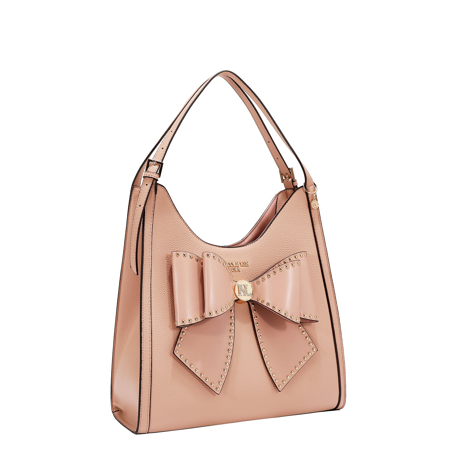STUDDED BOW HOBO BAG