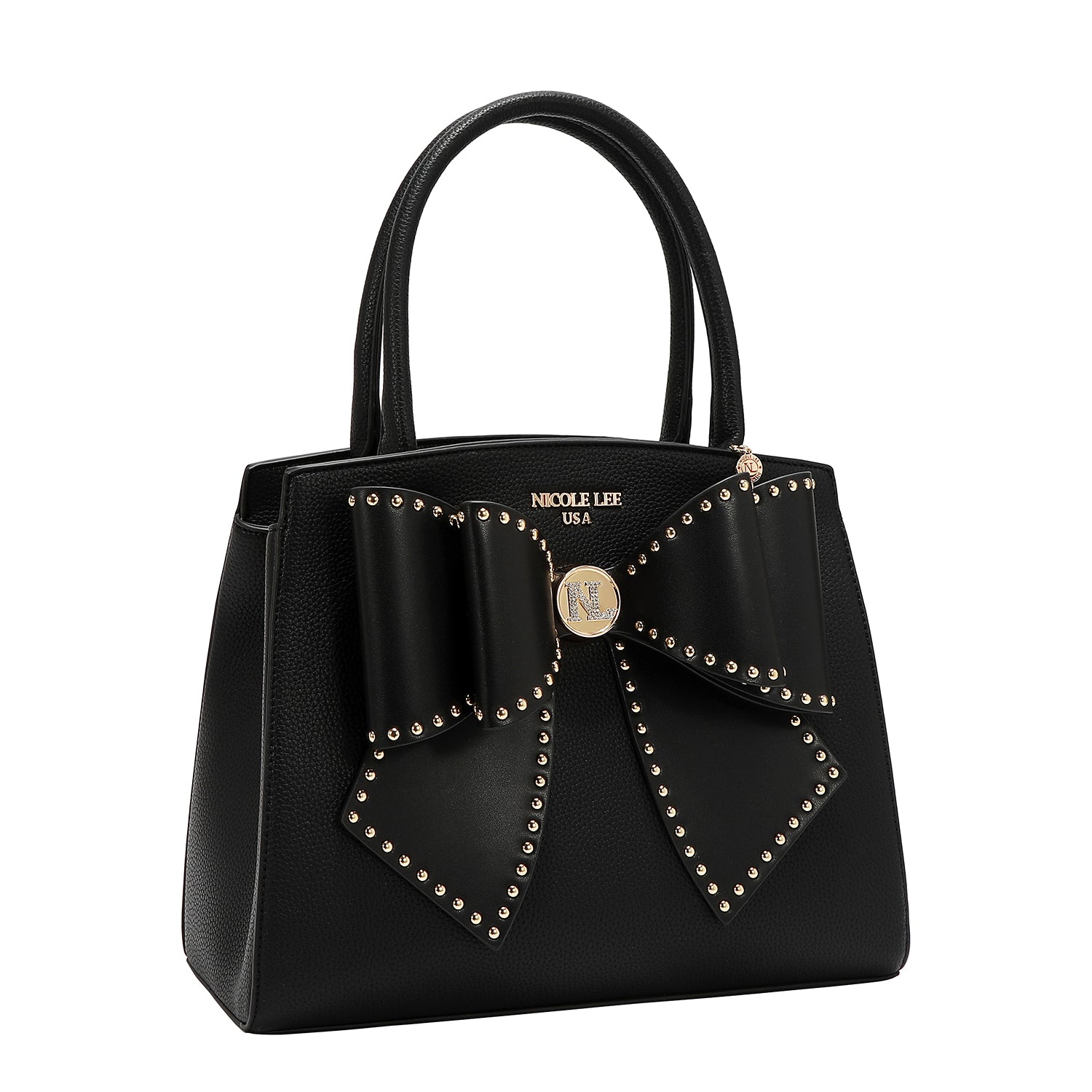 STUDDED BOW SATCHEL BAG