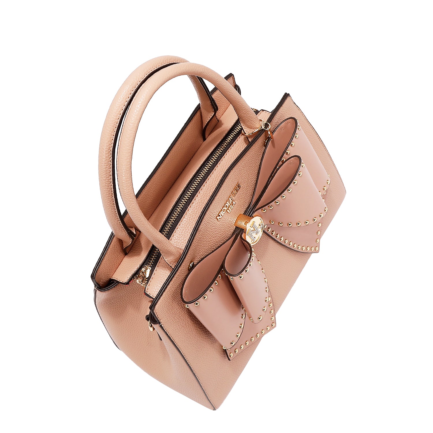 STUDDED BOW SATCHEL BAG