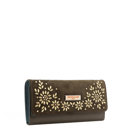 FLORAL LEAF TRIFOLD LONG WALLET