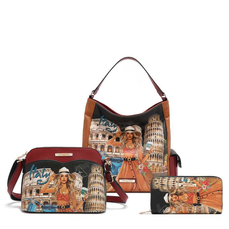 MARTHA TRAVELS ITALY 3 PIECE SET (Handbag, Crossbody, Wallet)