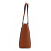 Our Nicole Lee Sun and Sand Tote bag in Brown handbag with woven pattern set on a white background