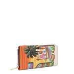 Our Sun and Sand wallet with tropical design set on a white background