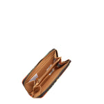 Our Sun and Sand Wallet Open brown leather wallet set on a white background