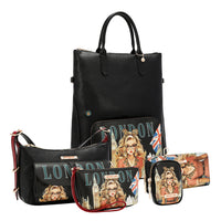 LONDON EYE 5 PC CONVERTIBLE BAG / BACKPACK SET (LARGE CONVERTIBLE BAG / BACKPACK, CROSSBODY, POUCH, COINPURSE, WALLET)