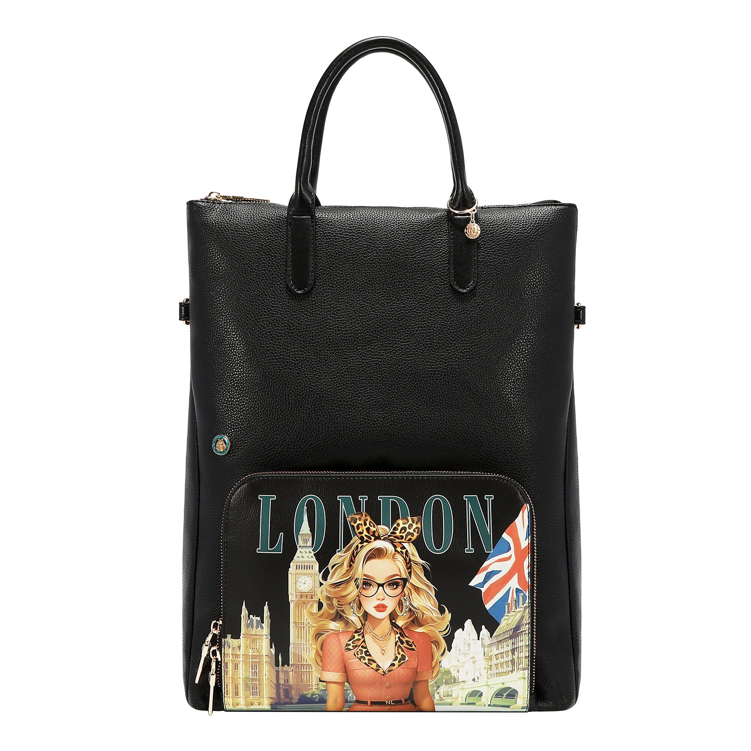LONDON EYE 5 PC CONVERTIBLE BAG / BACKPACK SET (LARGE CONVERTIBLE BAG / BACKPACK, CROSSBODY, POUCH, COINPURSE, WALLET)