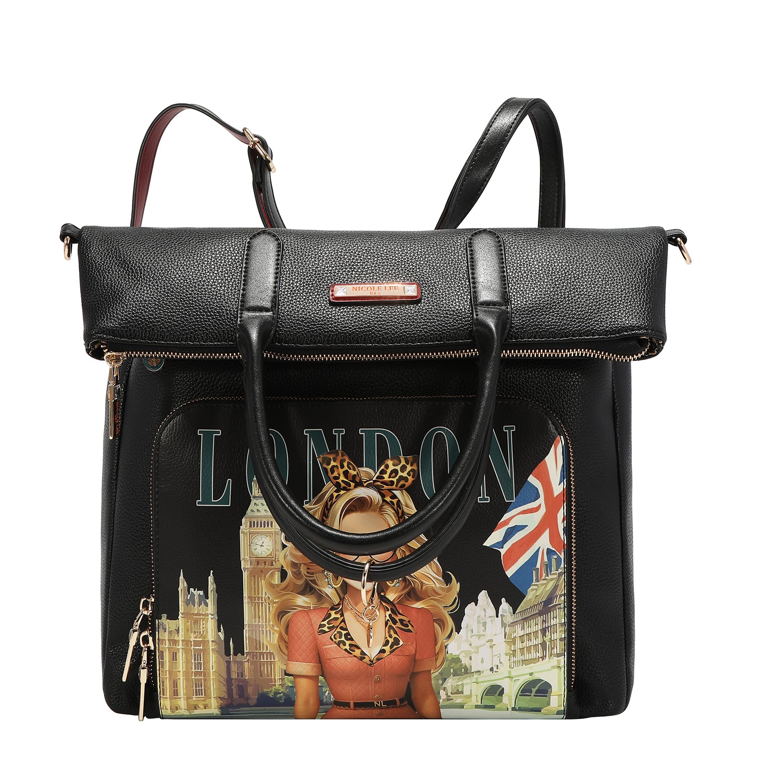 LONDON EYE 5 PC CONVERTIBLE BAG / BACKPACK SET (LARGE CONVERTIBLE BAG / BACKPACK, CROSSBODY, POUCH, COINPURSE, WALLET)