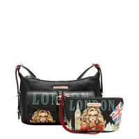 LONDON EYE 5 PC CONVERTIBLE BAG / BACKPACK SET (LARGE CONVERTIBLE BAG / BACKPACK, CROSSBODY, POUCH, COINPURSE, WALLET)