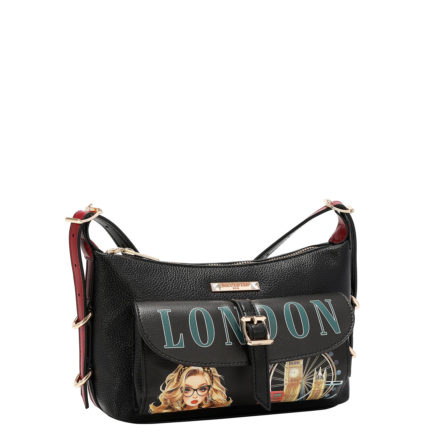 LONDON EYE 5 PC CONVERTIBLE BAG / BACKPACK SET (LARGE CONVERTIBLE BAG / BACKPACK, CROSSBODY, POUCH, COINPURSE, WALLET)