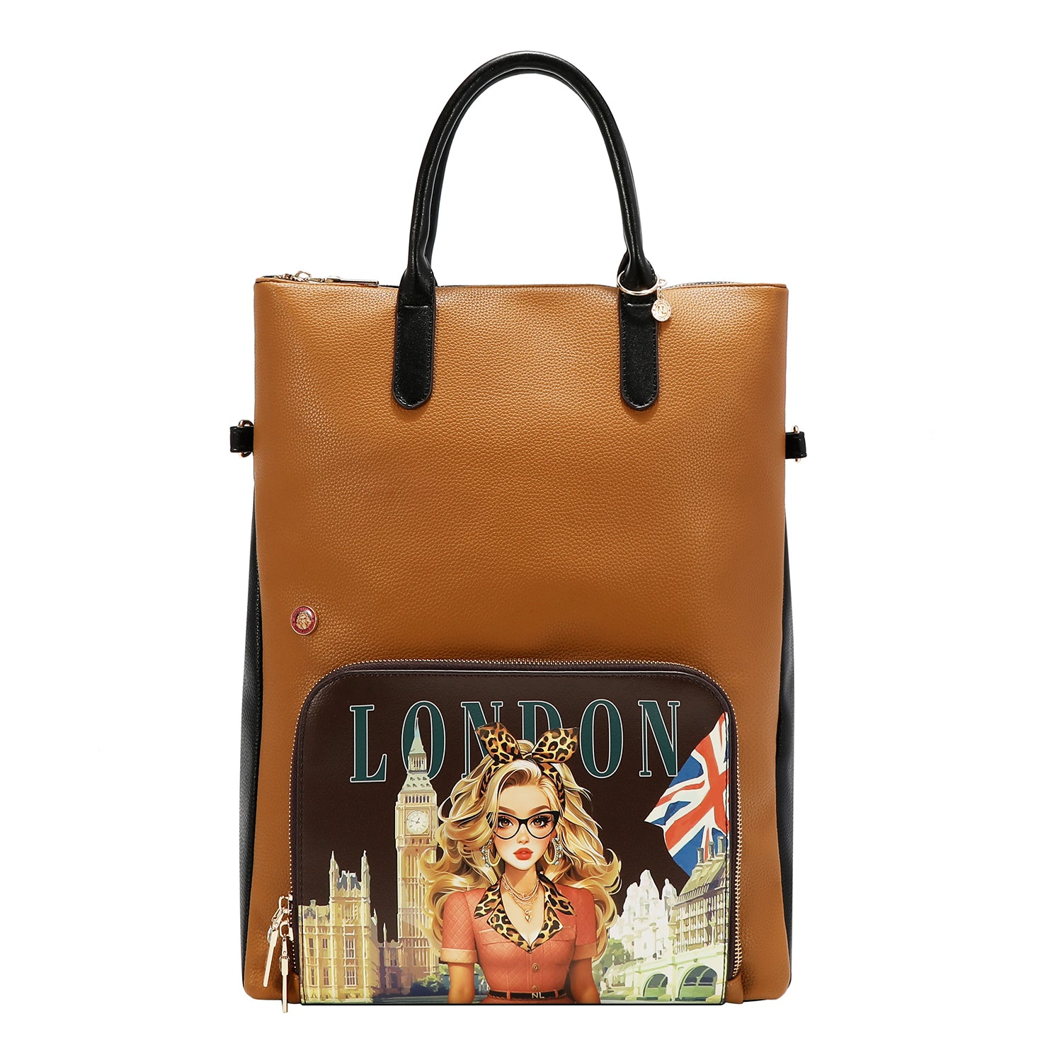 LONDON EYE 5 PC CONVERTIBLE BAG / BACKPACK SET (LARGE CONVERTIBLE BAG / BACKPACK, CROSSBODY, POUCH, COINPURSE, WALLET)