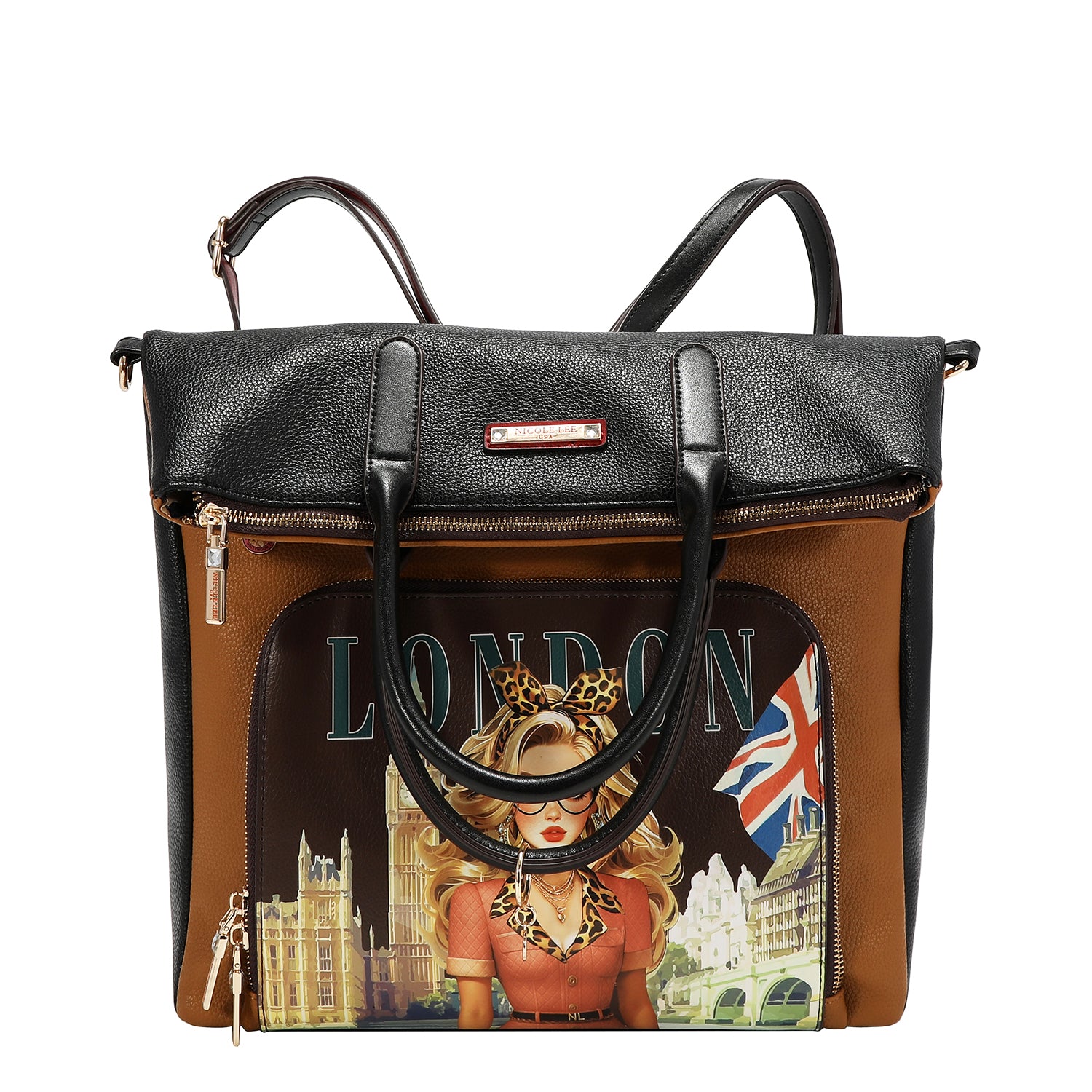 LONDON EYE 5 PC CONVERTIBLE BAG / BACKPACK SET (LARGE CONVERTIBLE BAG / BACKPACK, CROSSBODY, POUCH, COINPURSE, WALLET)