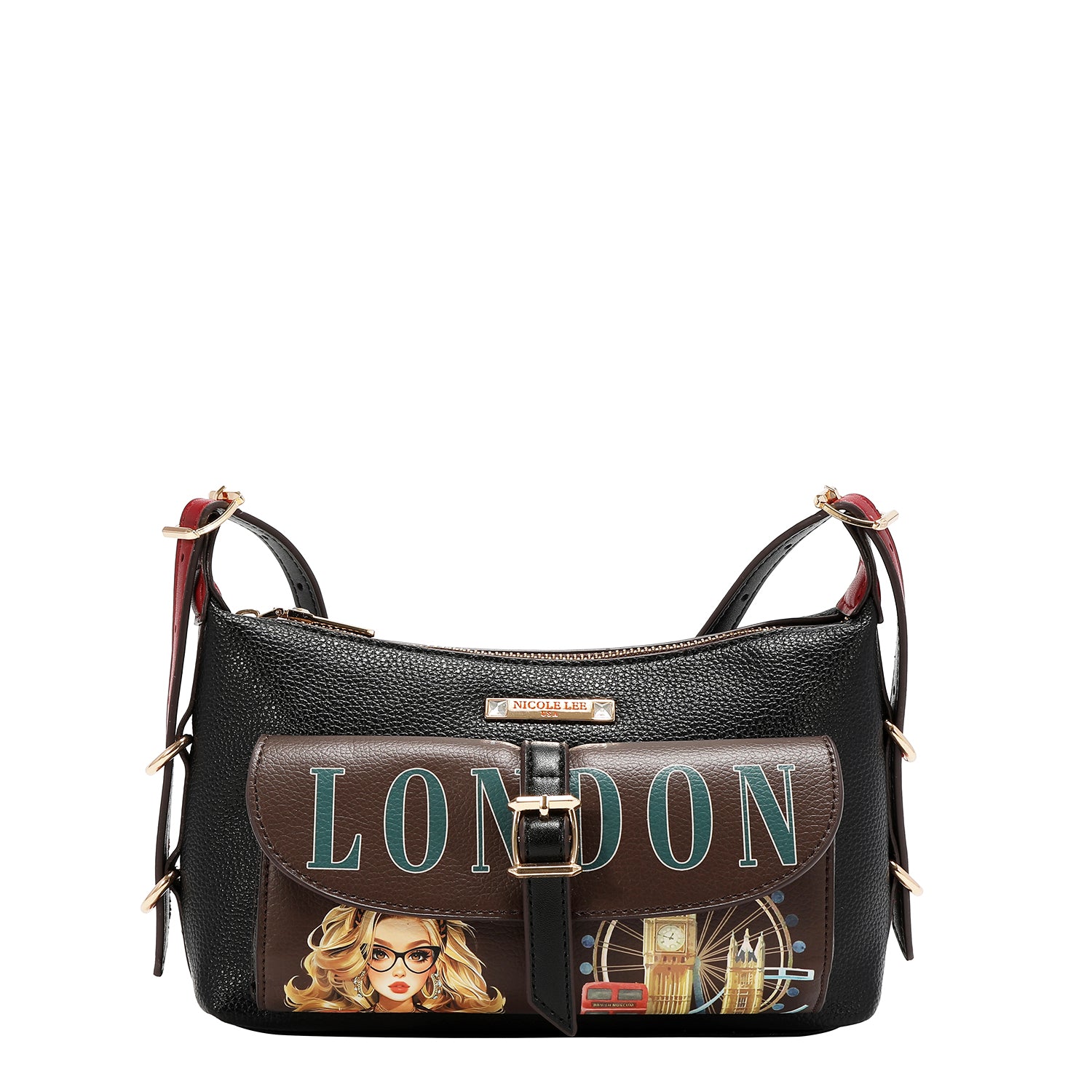 LONDON EYE 5 PC CONVERTIBLE BAG / BACKPACK SET (LARGE CONVERTIBLE BAG / BACKPACK, CROSSBODY, POUCH, COINPURSE, WALLET)