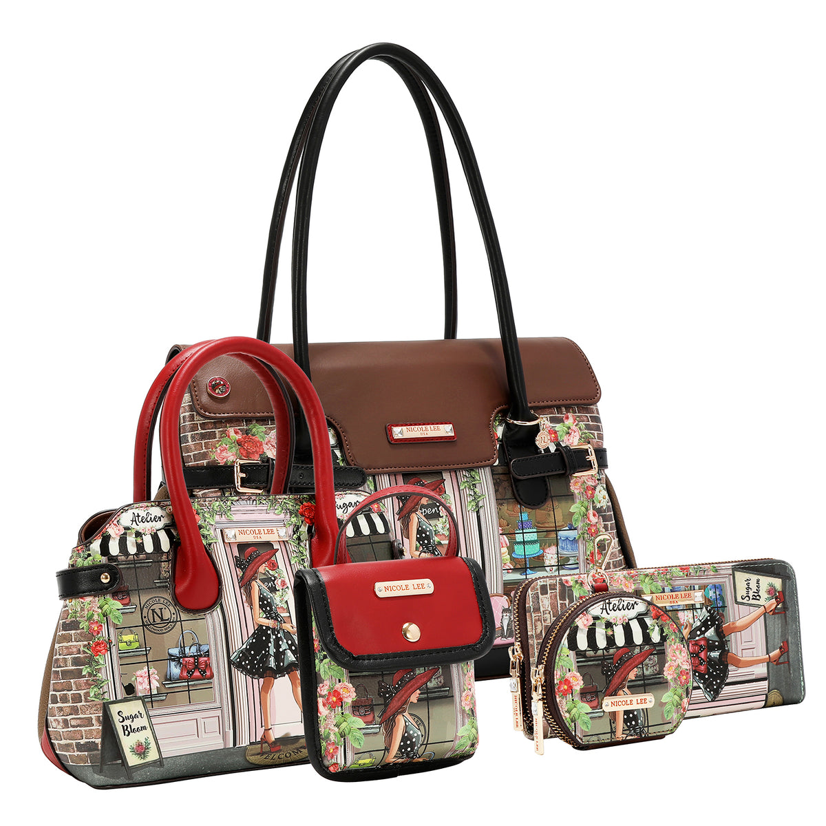 SUGAR DAY 5PC SET (HANDBAG, CROSSBODY, POUCH, COINPURSE, WALLET)