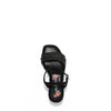 Kali Espadrille Wedge sandal in black.  Fitted with 1 adjustable buckle. .The insole is purple with the Nicole Lee logo. The edge is velvet.