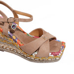 BONNIE ESPADRILLE WEDGE SANDAL THE CRISSCROSS STRAPS WITH THE NL INITIALS IN THE MIDDLE. THE BEIGE INSOLE WITH FLORAL PRINT ON THE EDGES.