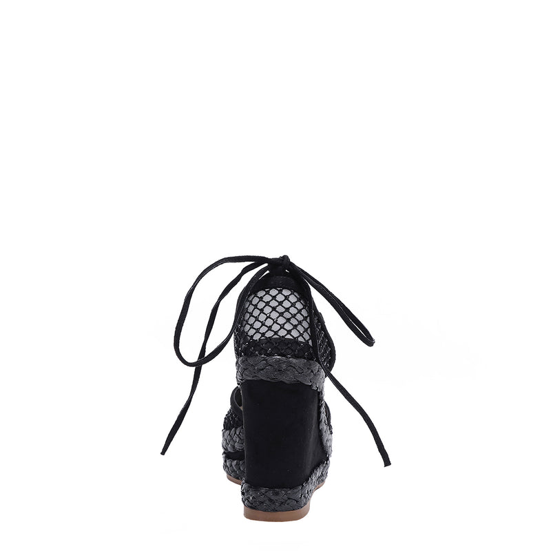 MAYA WRAP ESPADRILLE WEDGE SANDAL BACK WITH 4" PLATFORM WEDGE.