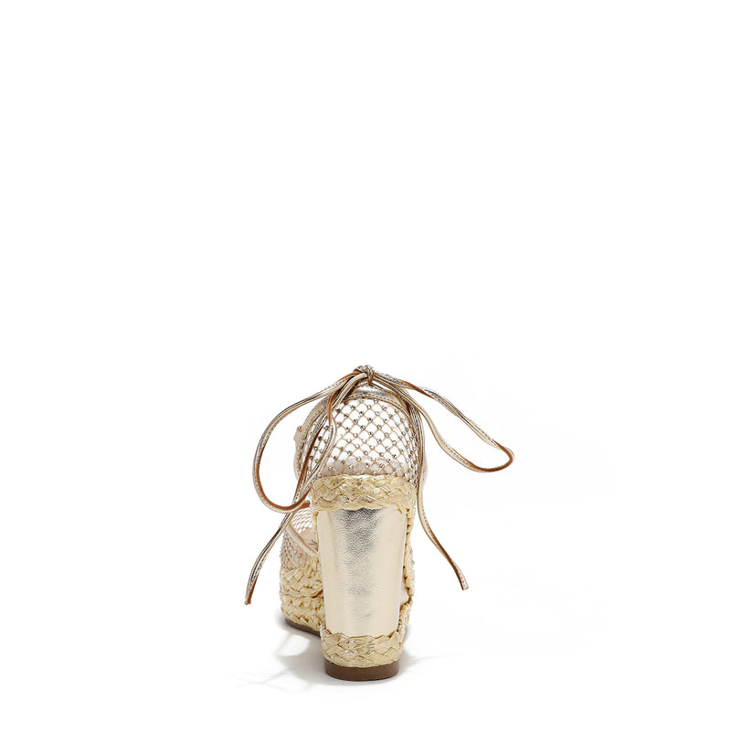 MAYA WRAP ESPADRILLE WEDGE SANDAL BACK WITH 4" PLATFORM WEDGE.