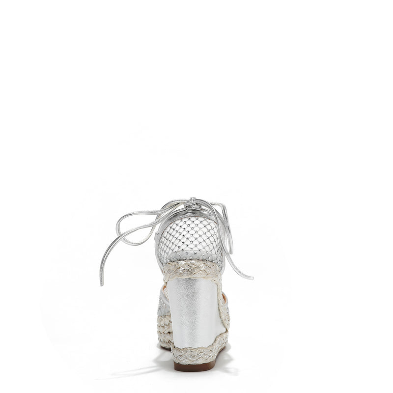 MAYA WRAP ESPADRILLE WEDGE SANDAL BACK WITH 4" PLATFORM WEDGE.