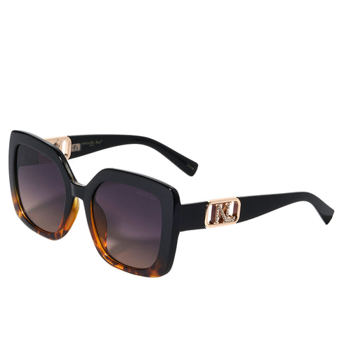 OUR NICOLE LEE SQUARED SUNGLASSES IN LEOPARD WITH A DIAMOND ENCRUSTED NL LOGO.