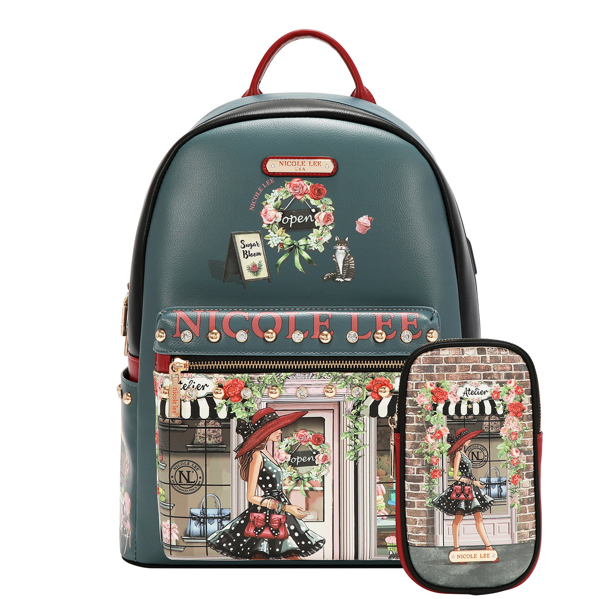 LARGE USB FASHION BACKPACK WITH CHARGING PORT AND POUCH