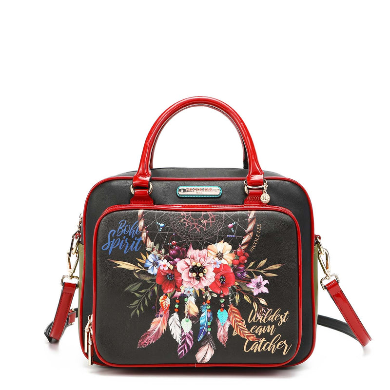 Premium Soft Glitter Floral Black Satchel Top Handle Shoulder Bag Handbag
