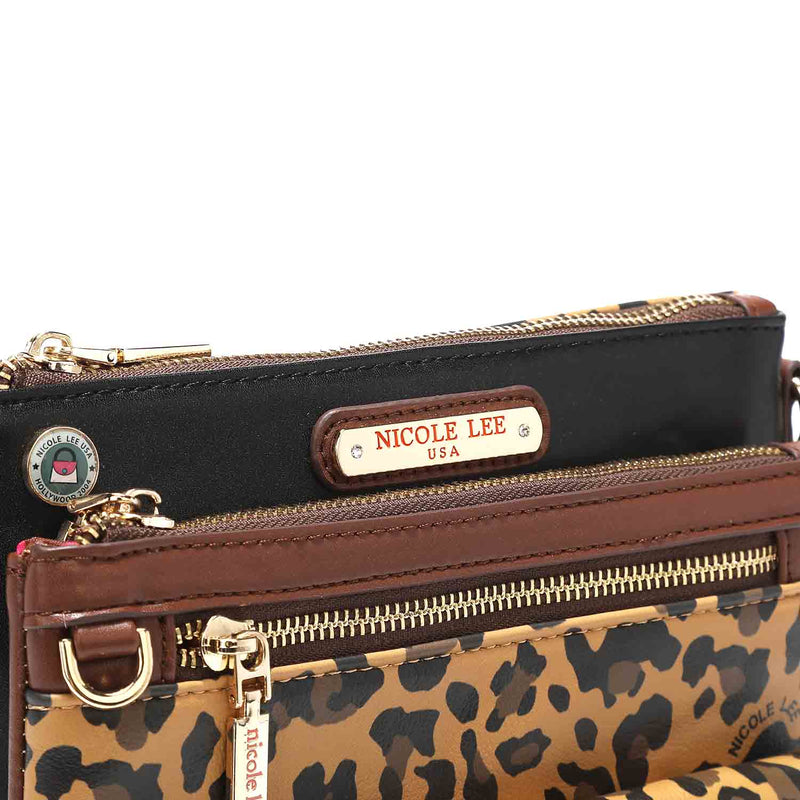 Lola Leopard Print Crossbody, Vegan Leather Medium Multi Zip Handbag –  Nicole Lee Online