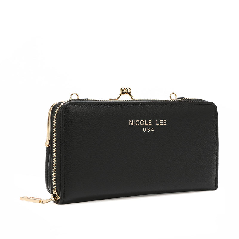 Kiss Lock Leather Crossbody Wallet with Strap, Women's Solid Classic Wallet  Bag – Nicole Lee Online