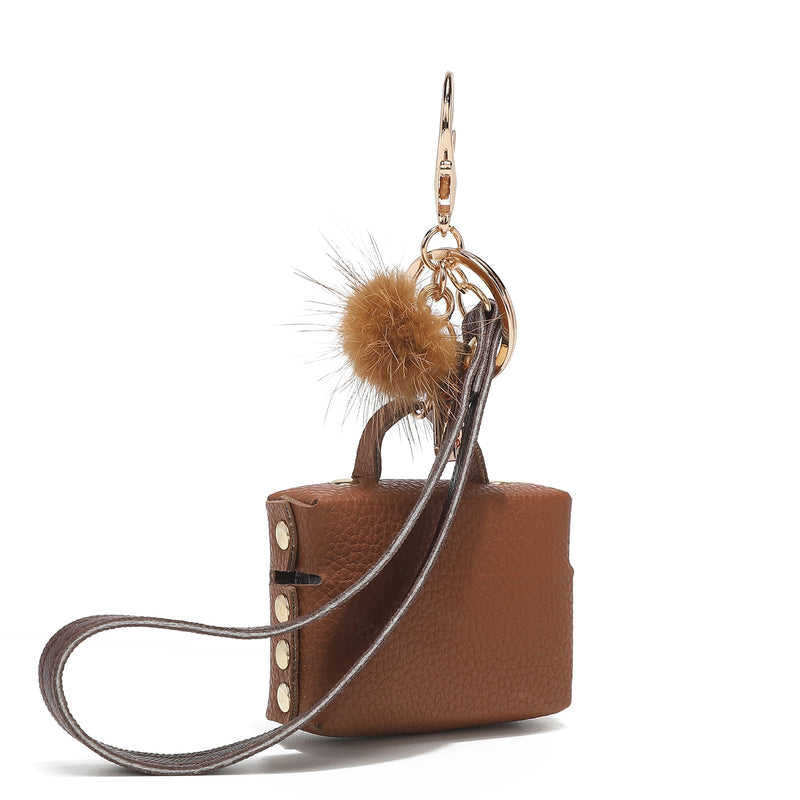 Brown Flower PU Leather AirPods Case Keychain Trinkets Fashion